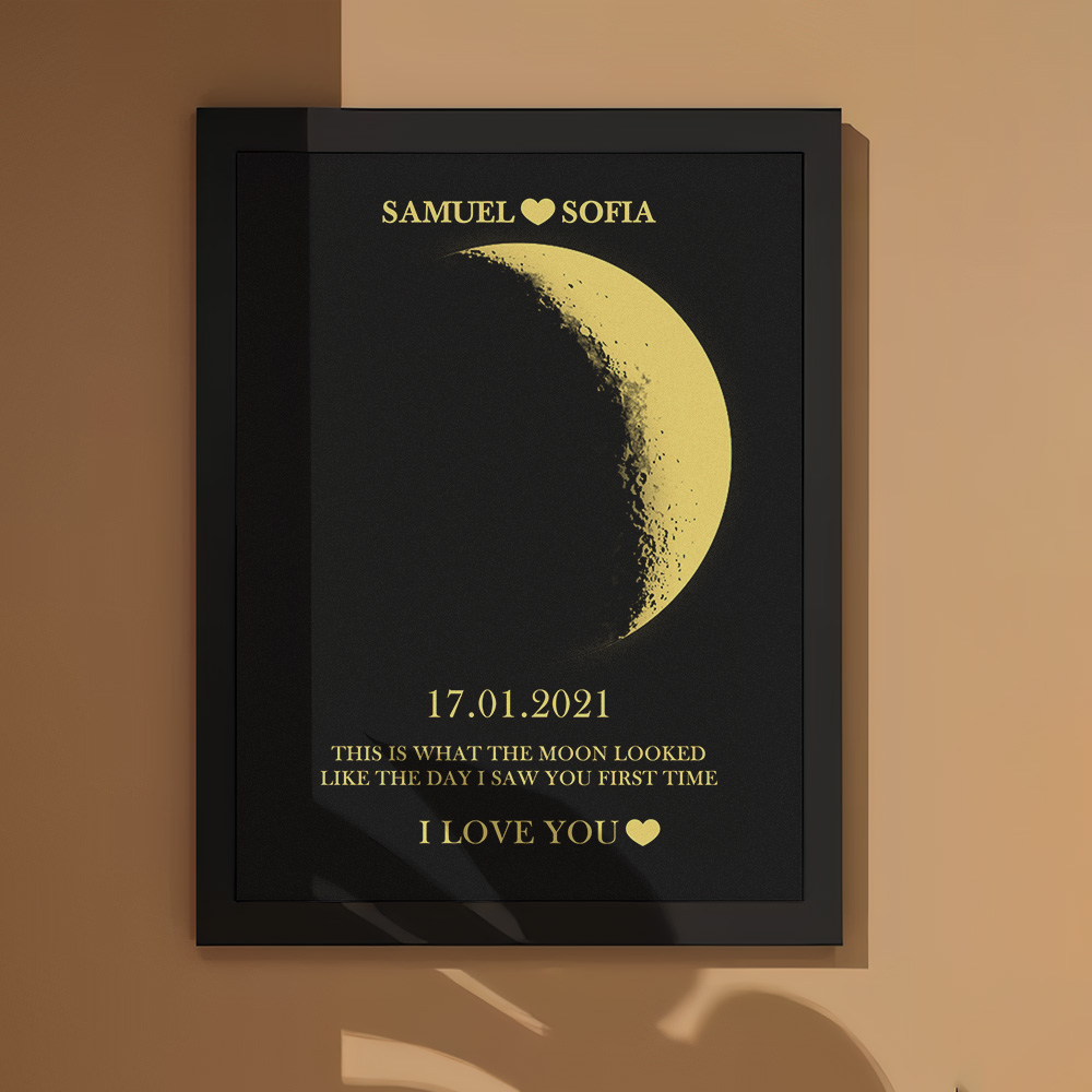 Custom Moon Phase and Names Wooden Frame with Your Text Custom Couple Art Frame Best Valentine's Day Gift