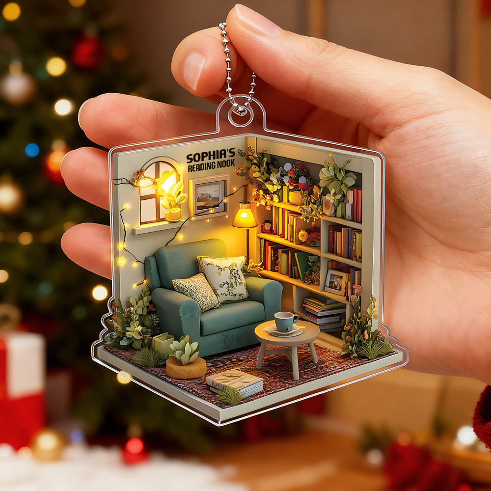 2D FLAT Dreamy Cozy Reading Nook - Personalized Reading Acrylic Ornament, Reading Room Christmas Ornament, Bookworm Gift