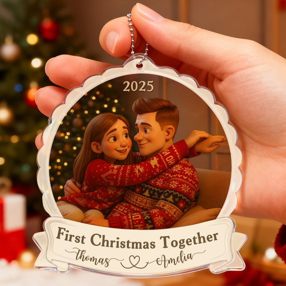 Personalized First Christmas Married Ornament, Custom Couples Photo Figure Ornament, First Christmas Together Gift For Him, Newlywed Gift