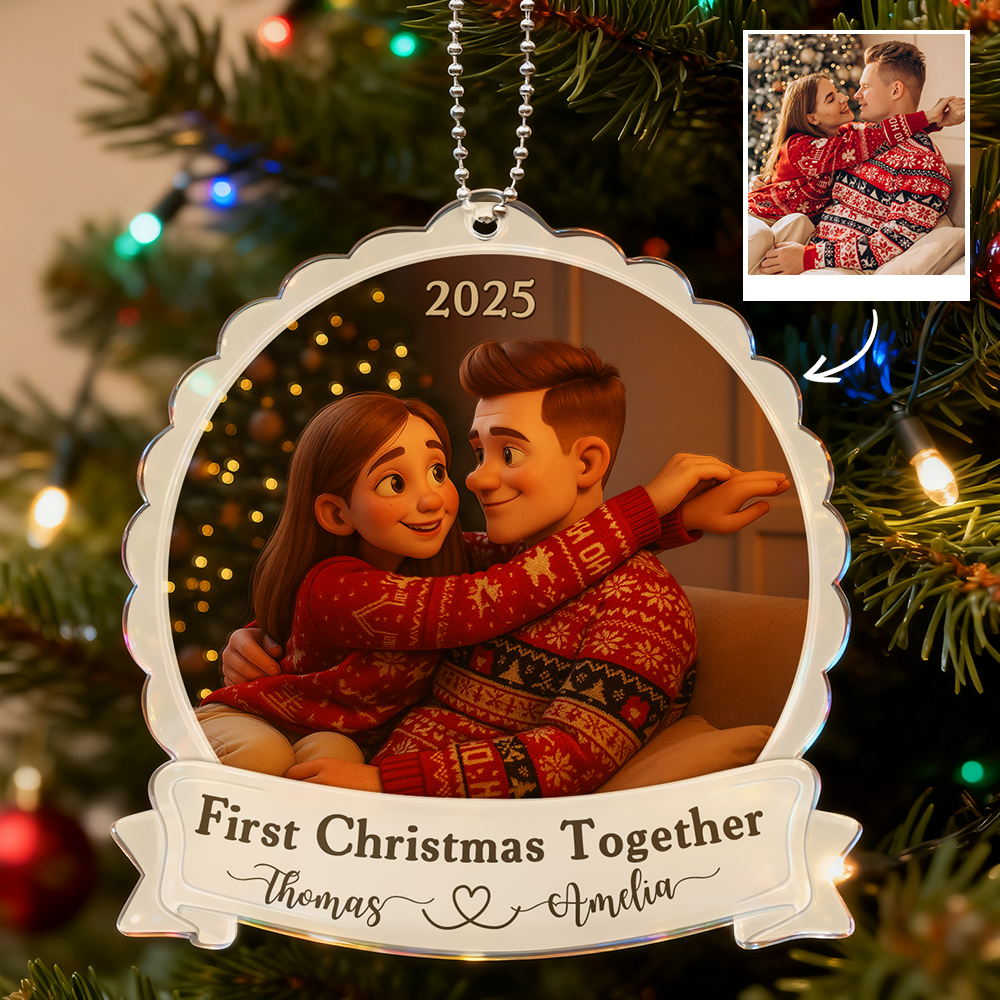 Personalized First Christmas Married Ornament, Custom Couples Photo Figure Ornament, First Christmas Together Gift For Him, Newlywed Gift