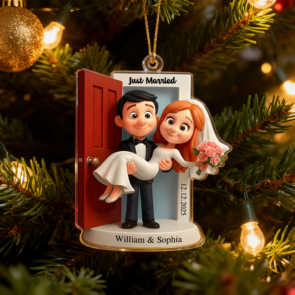 Personalized Our First Christmas Married Ornament - Custom Wedding Couple Threshold