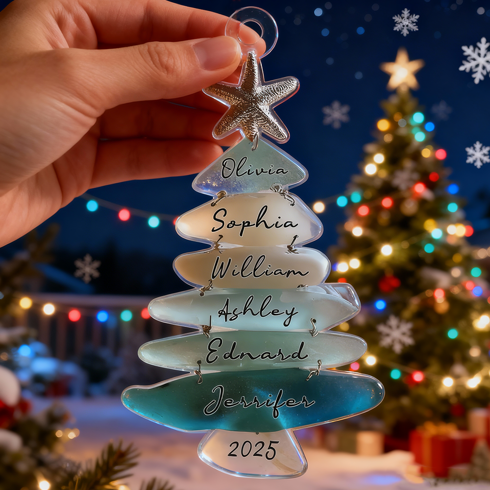 Custom Family Sea Glass Christmas Tree Personalized Family Ornament