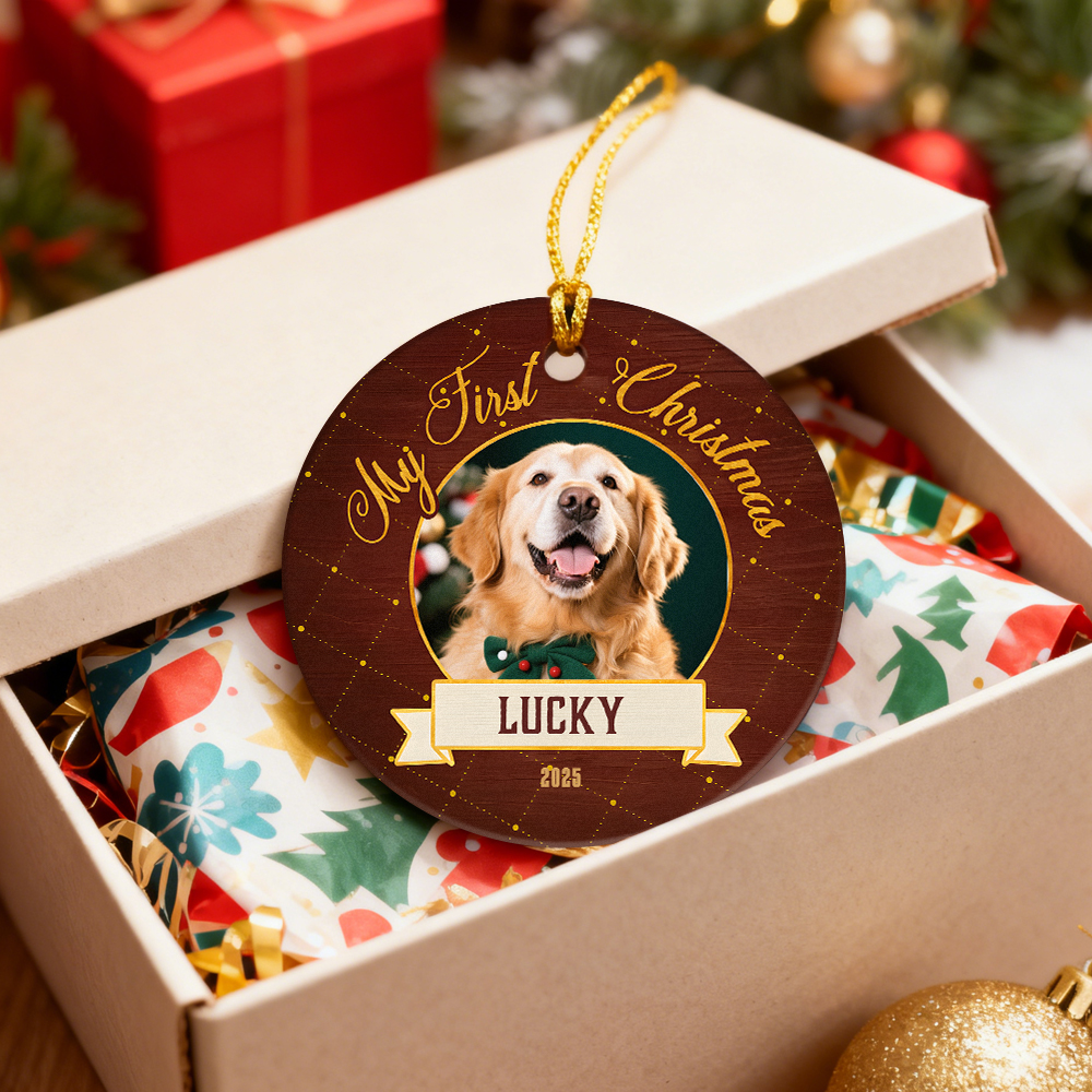 Cat First Christmas Ornament, Cat Picture Ornament, Kittens 1st Christmas Ceramic Keepsake, Pet Photo Print Ornament