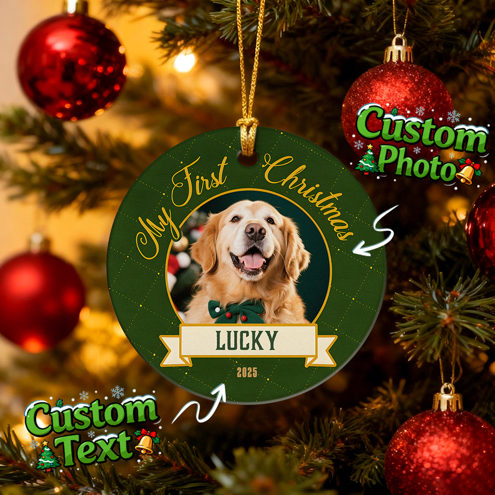 Cat First Christmas Ornament, Cat Picture Ornament, Kittens 1st Christmas Ceramic Keepsake, Pet Photo Print Ornament