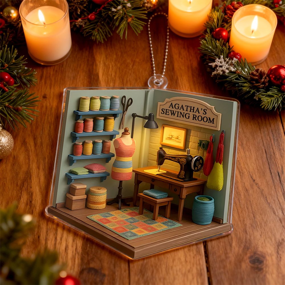 Personalized Cozy Sewing Room 2D Flat Print Acrylic Ornament Custom 1-Layered Sewing Machine Decoration Gift