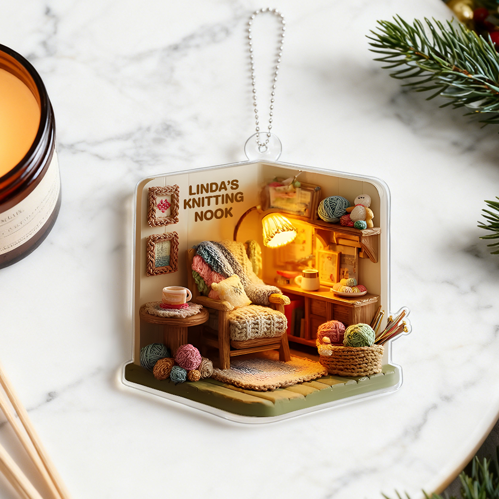 Personalized Cozy Knitting Nook 2D Flat Print Acrylic Ornament