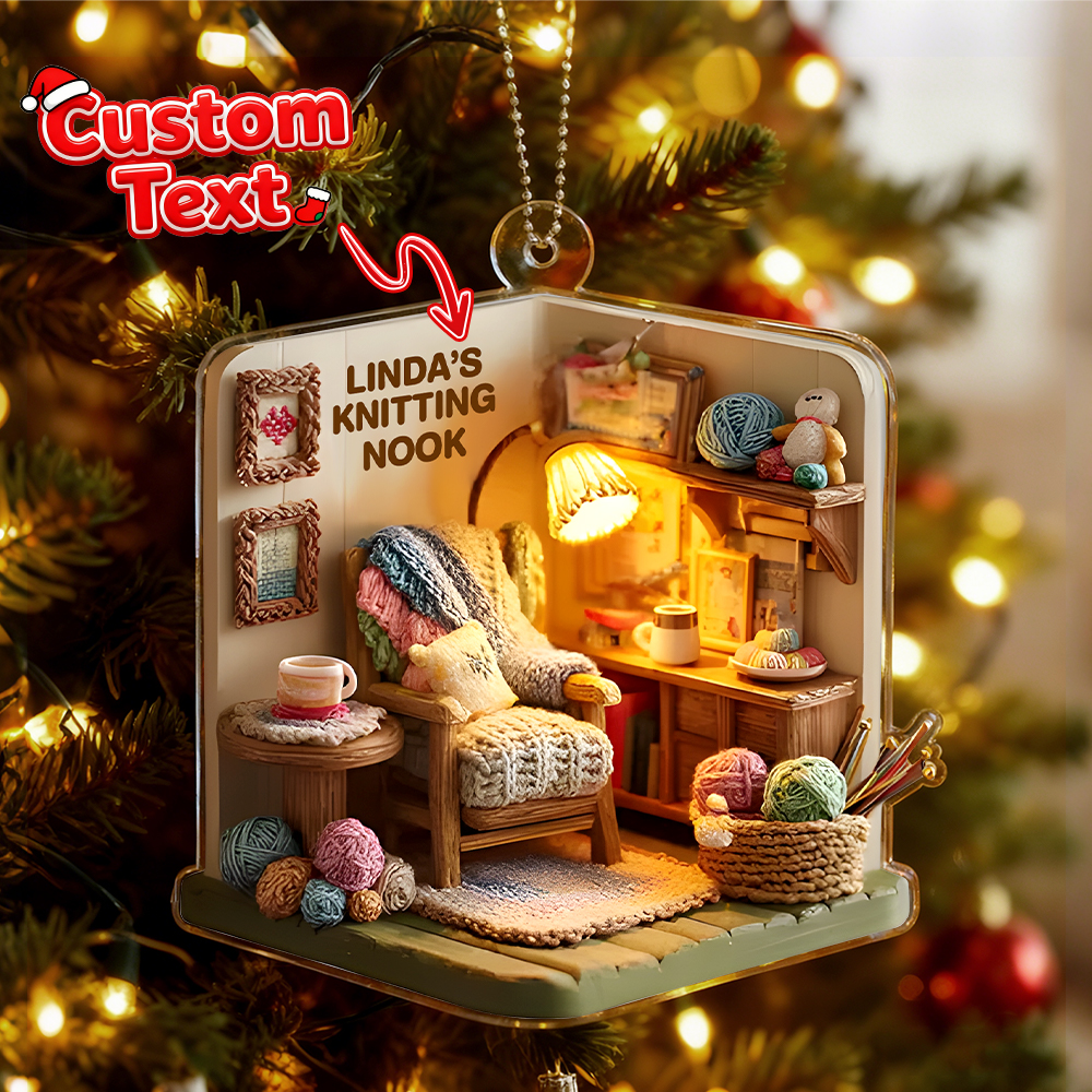 Personalized Cozy Knitting Nook 2D Flat Print Acrylic Ornament