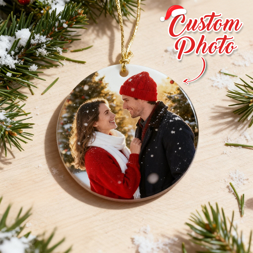 Photo Ornament, Custom Ornament, Personalized Christmas Ornaments, Just Married Ceramic Engagement Ornament First Christmas Gift for Her
