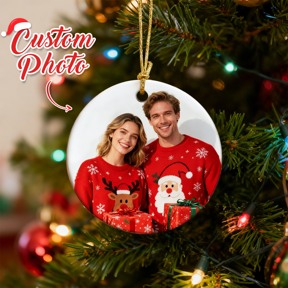 Photo Ornament, Custom Ornament, Personalized Christmas Ornaments, Just Married Ceramic Engagement Ornament First Christmas Gift for Her