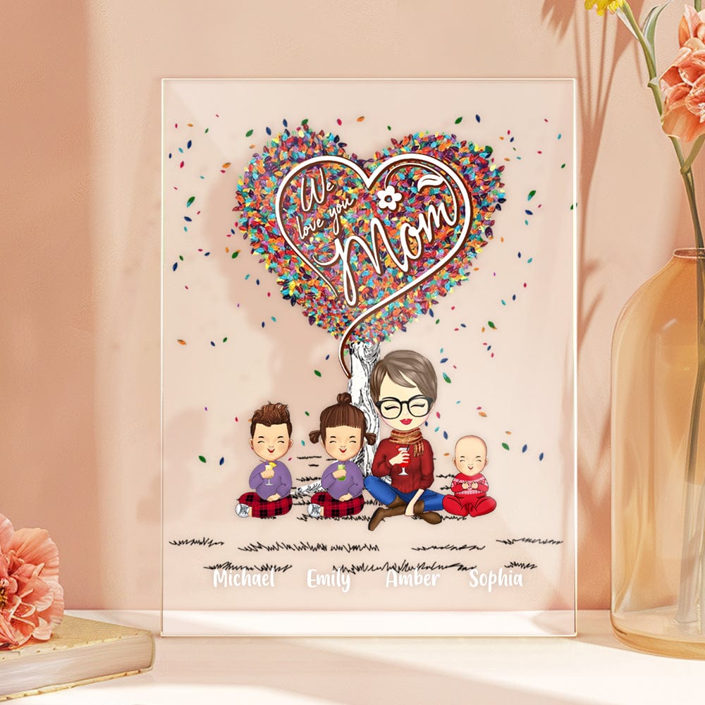 Custom Clip Art Personalized Mother and Kids Cartoon Plaque Lamp Mother's Day Gifts - Giftlab