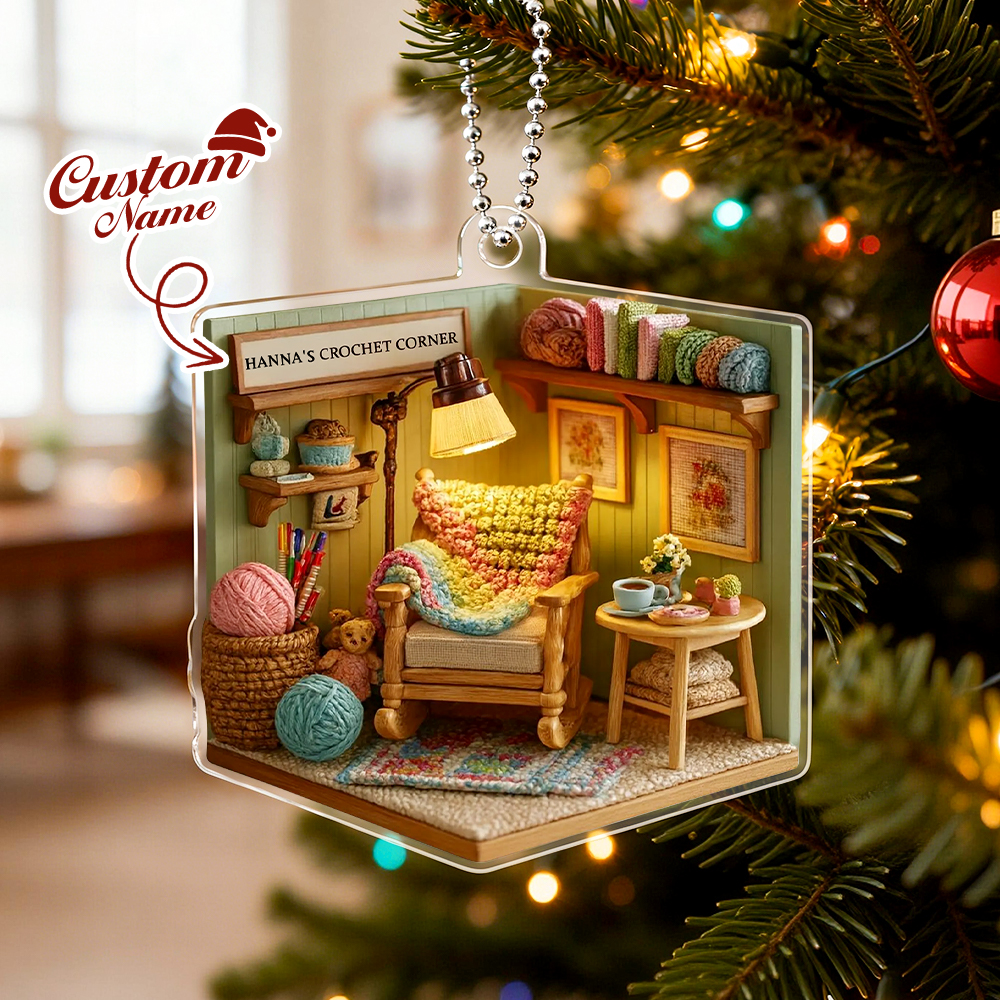 Personalized Crochet Corner Ornament – Custom 2D Flat Acrylic Christmas Decoration for Yarn Lovers