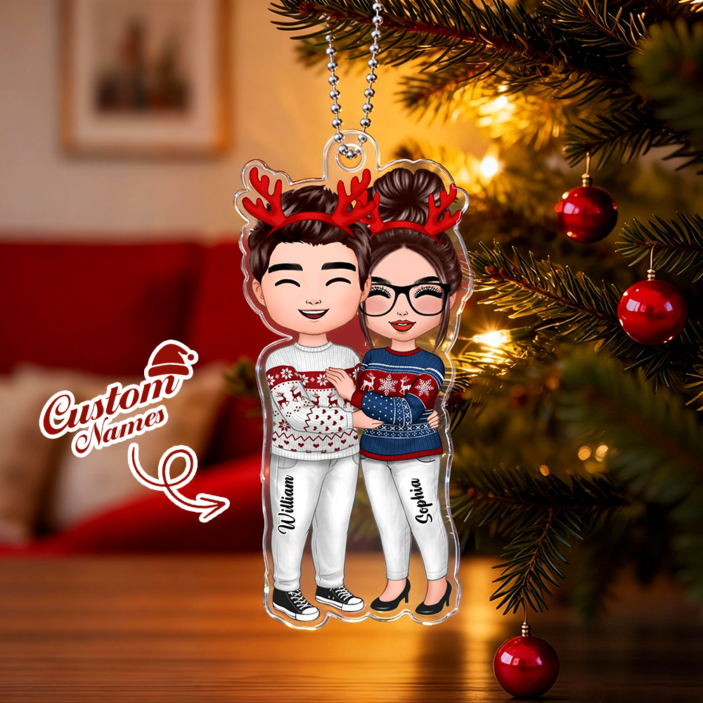 Doll Couple Standing Hugging - Personalized Ornament
