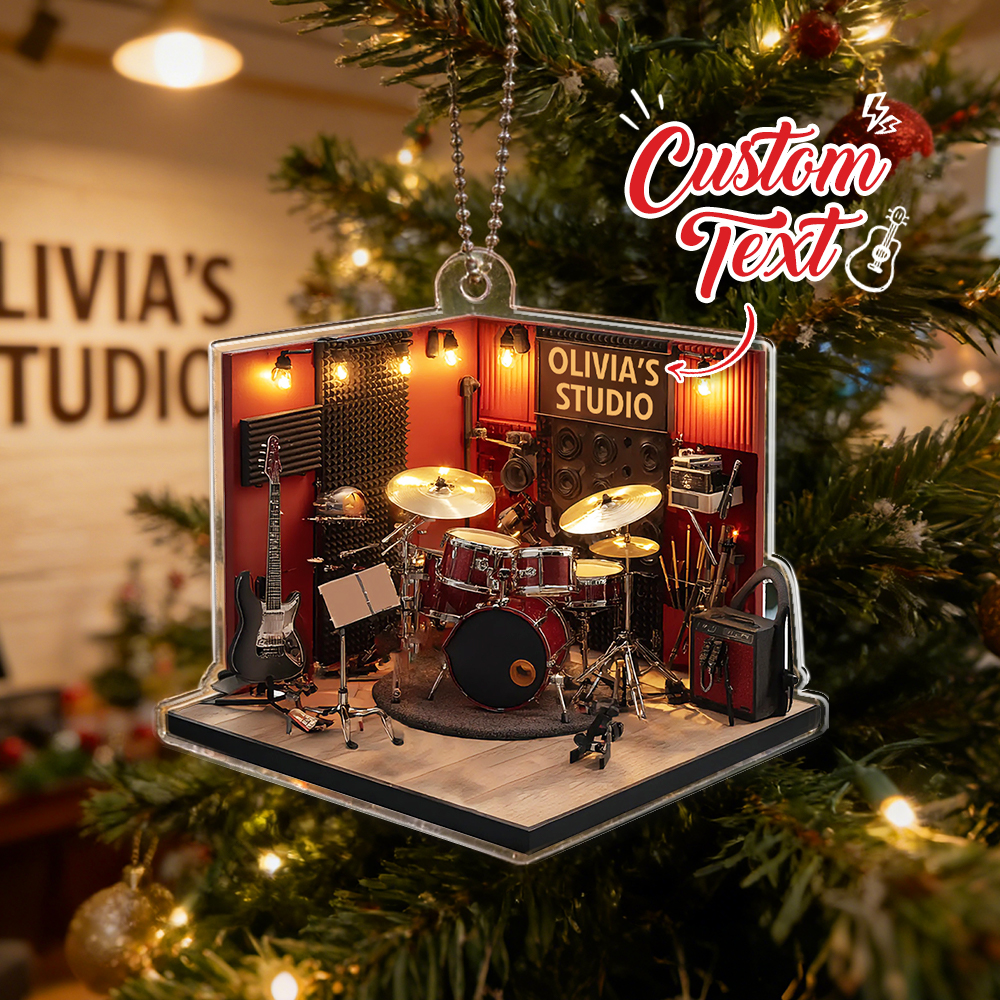Personalized Drum Studio 2D Flat Acrylic Ornament – Custom Music Room Christmas Decoration Gift for Drummers & Musicians