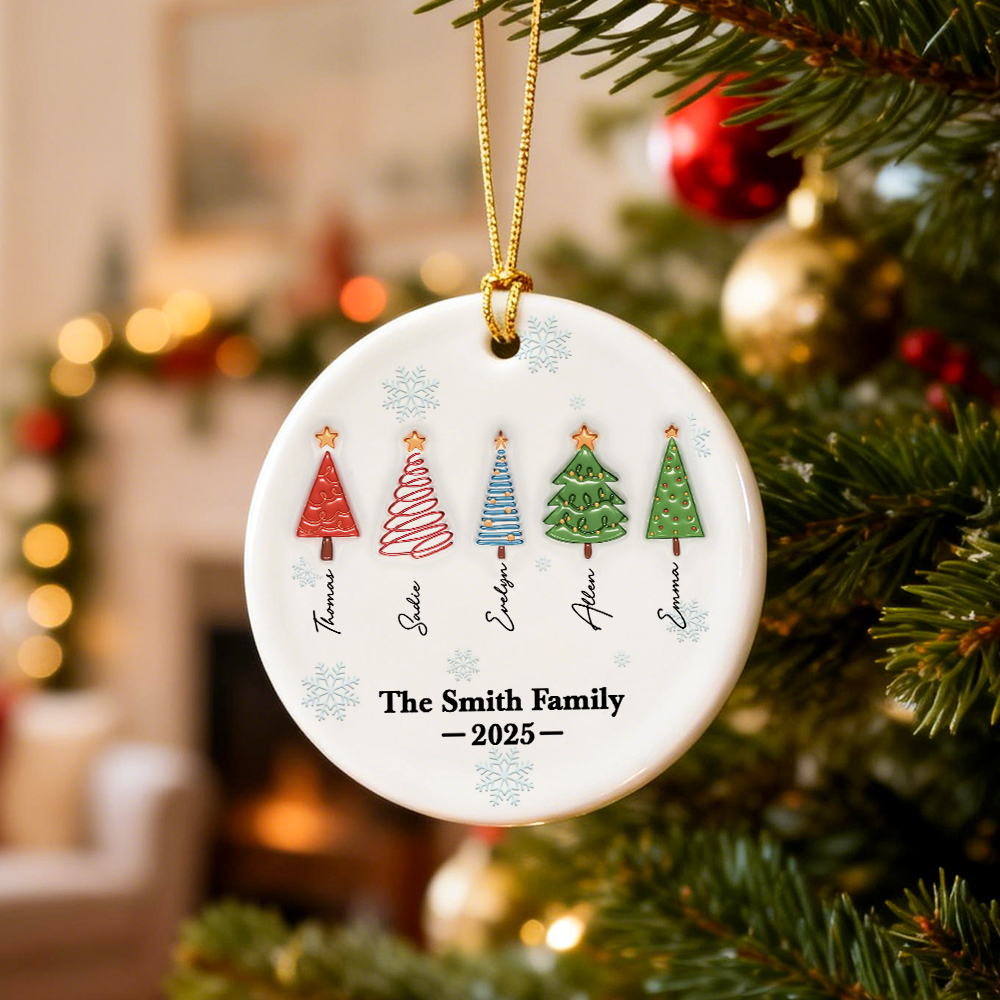 Family Christmas Tree Names Personalized Custom 3D Inflated Effect Ceramic Ornament