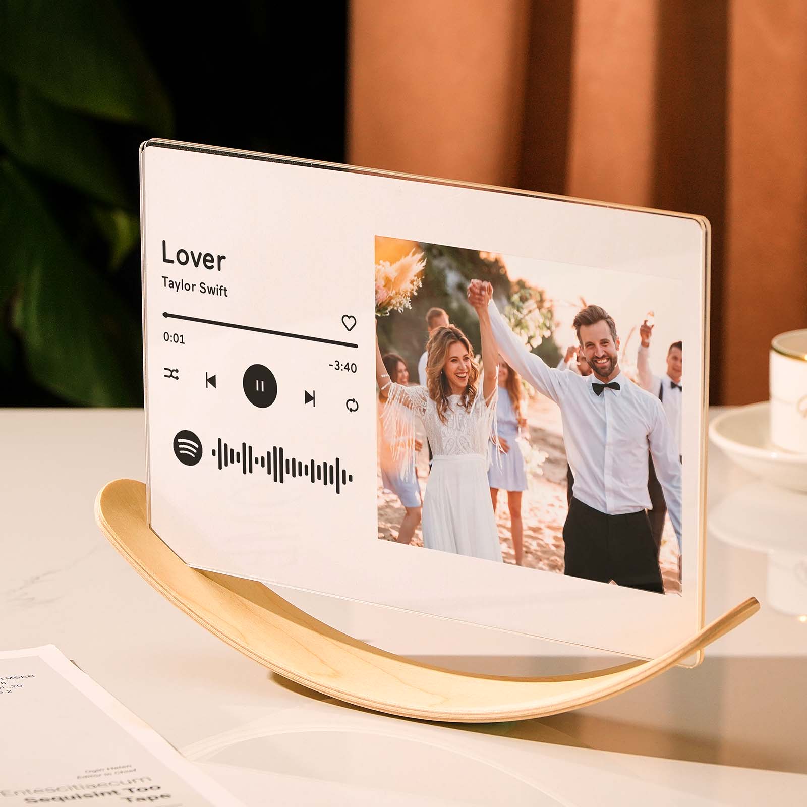Personalized Photo Wooden Floating Picture Frames Custom Music Tabletop Decor Gift for Couple - Giftlab