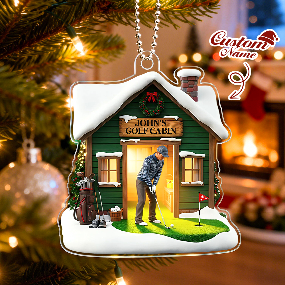 Golf Cabin Christmas Ornament - Personalized Gift For Golfers