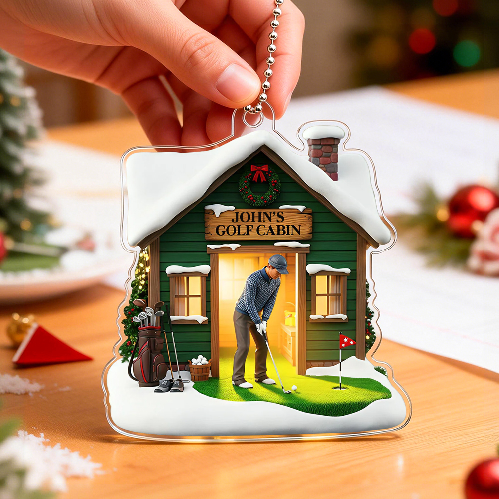 Golf Cabin Christmas Ornament - Personalized Gift For Golfers