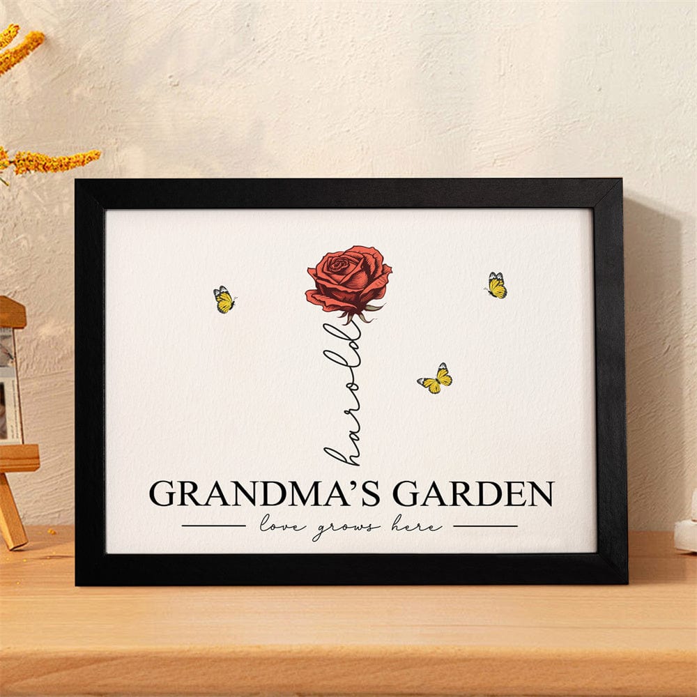 Custom Birth Month Flowers Garden With Grandkids Names Love Grows Here Personalized Wooden Photo Frame Mother's Day Gift - Giftlab