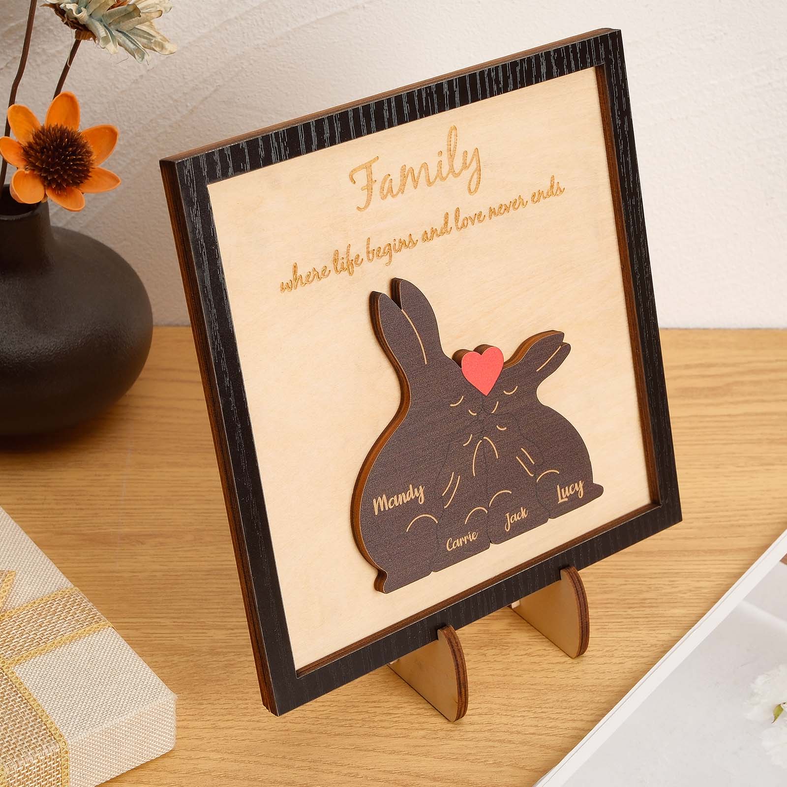 Custom Name Rabbit Family Puzzle Wooden Frame Personalized Wooden Home Decorations Mother's Day Gift - Giftlab
