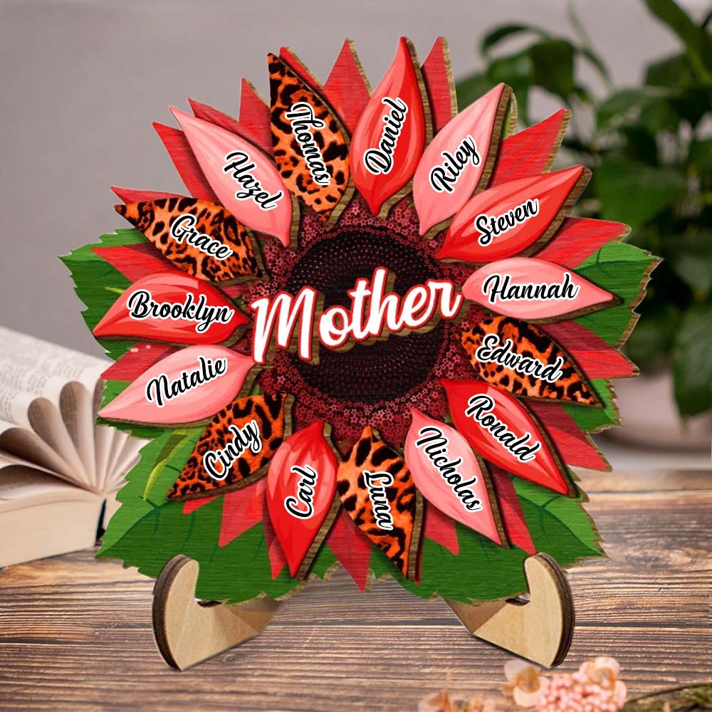 Nana, Mom, Auntie Sunflower - Birthday, Loving Gift for Mom, Grandma Family Home Decor Personalized 2 Layered Wooden Plaque With Stand - Giftlab