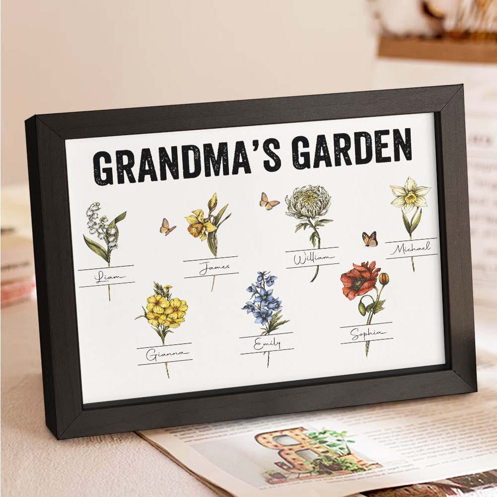 Custom Birth Month Flowers Garden With Grandkids Names Personalized Wooden Photo Frame Grandma's Garden Mother's Day Gifts - Giftlab