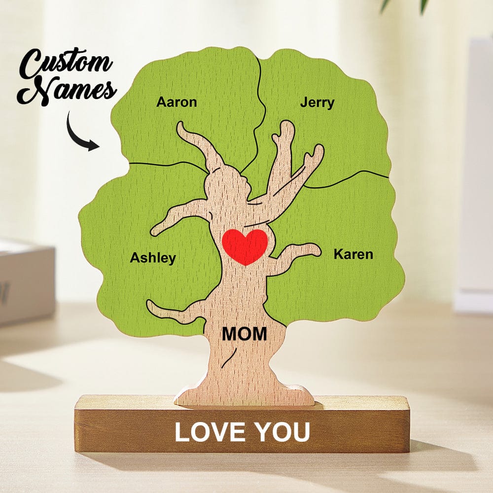 Personalized Custom Tree Shaped Wooden Puzzle Tree Family Gift For Mother, Father, Family - Giftlab