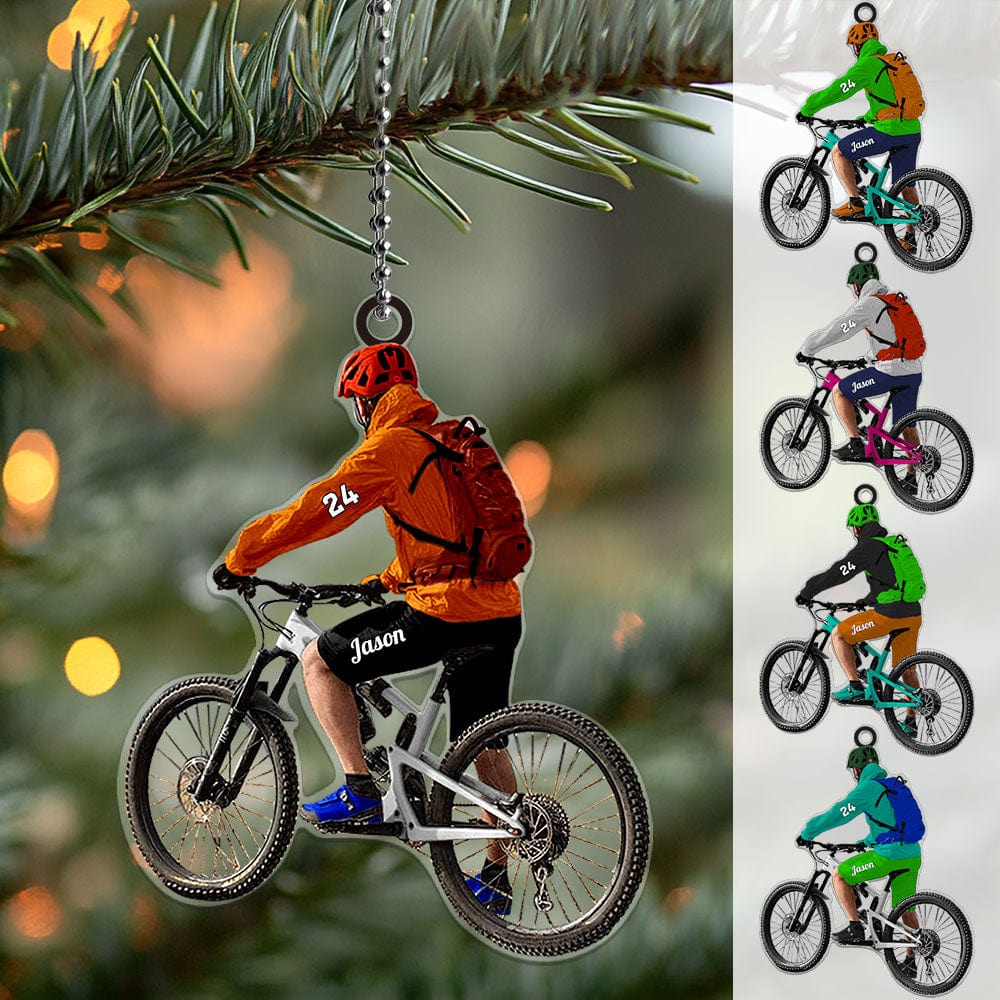Personalized Mountain Biking Ornament with Name Acrylic Biker Ornament Gift for Cycling Lover - Giftlab