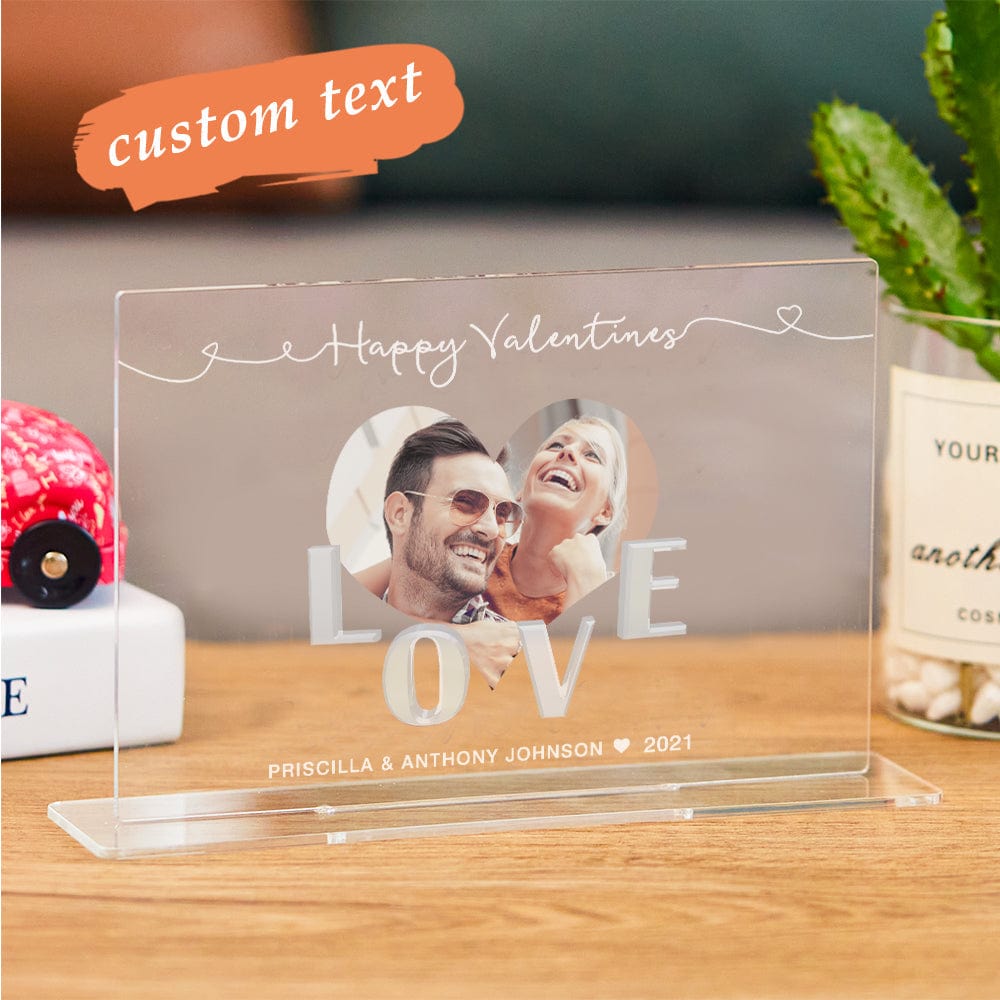 Custom Photo Plaque Personalized Valentine Day Heart Acrylic Photo Plaque Gifts for Couple - Giftlab