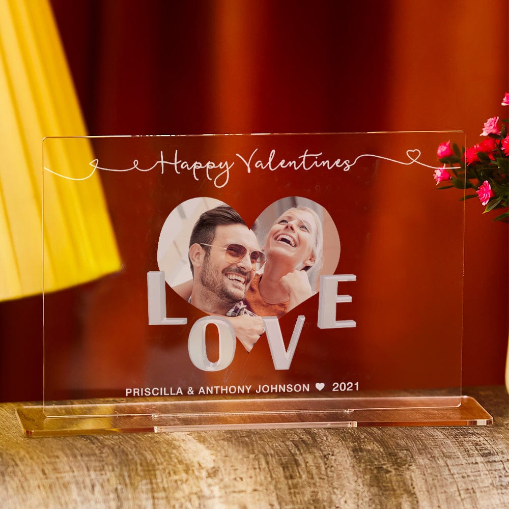 Custom Photo Plaque Personalized Valentine Day Heart Acrylic Photo Plaque Gifts for Couple - Giftlab