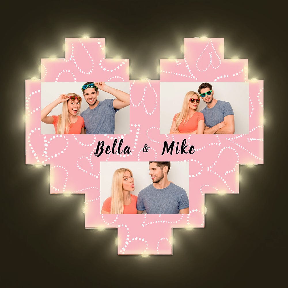 Custom Heart Photo Collage with Light Gifts for Couple Acrylic 3 Photos - Giftlab