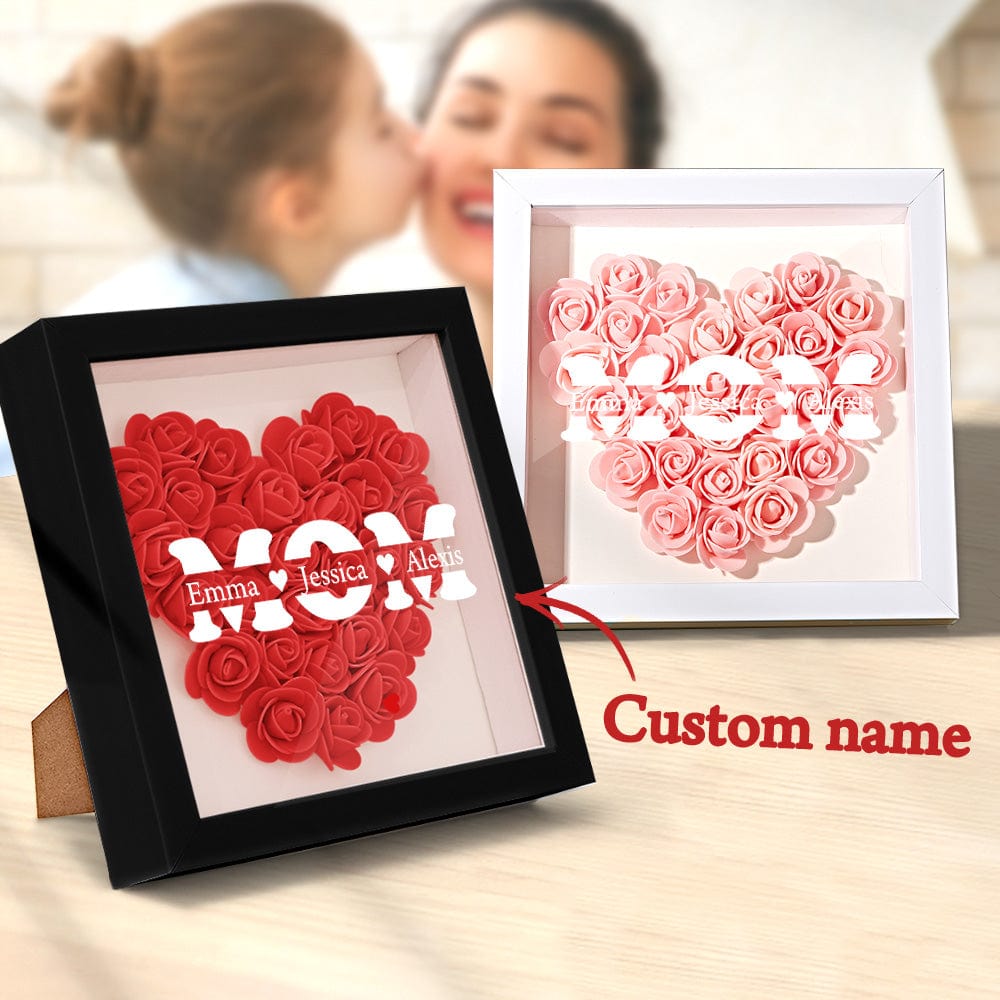 Personalized Flower Shadow Box With 3 Names Mother's Day Gifts for Mom - Giftlab