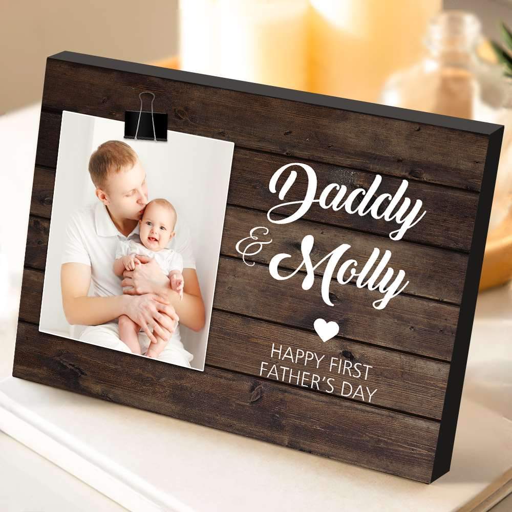 Fathers Day Picture Frame Happy First Father's Day Gift Name & Photo Engraved Picture Frame Gift - Giftlab