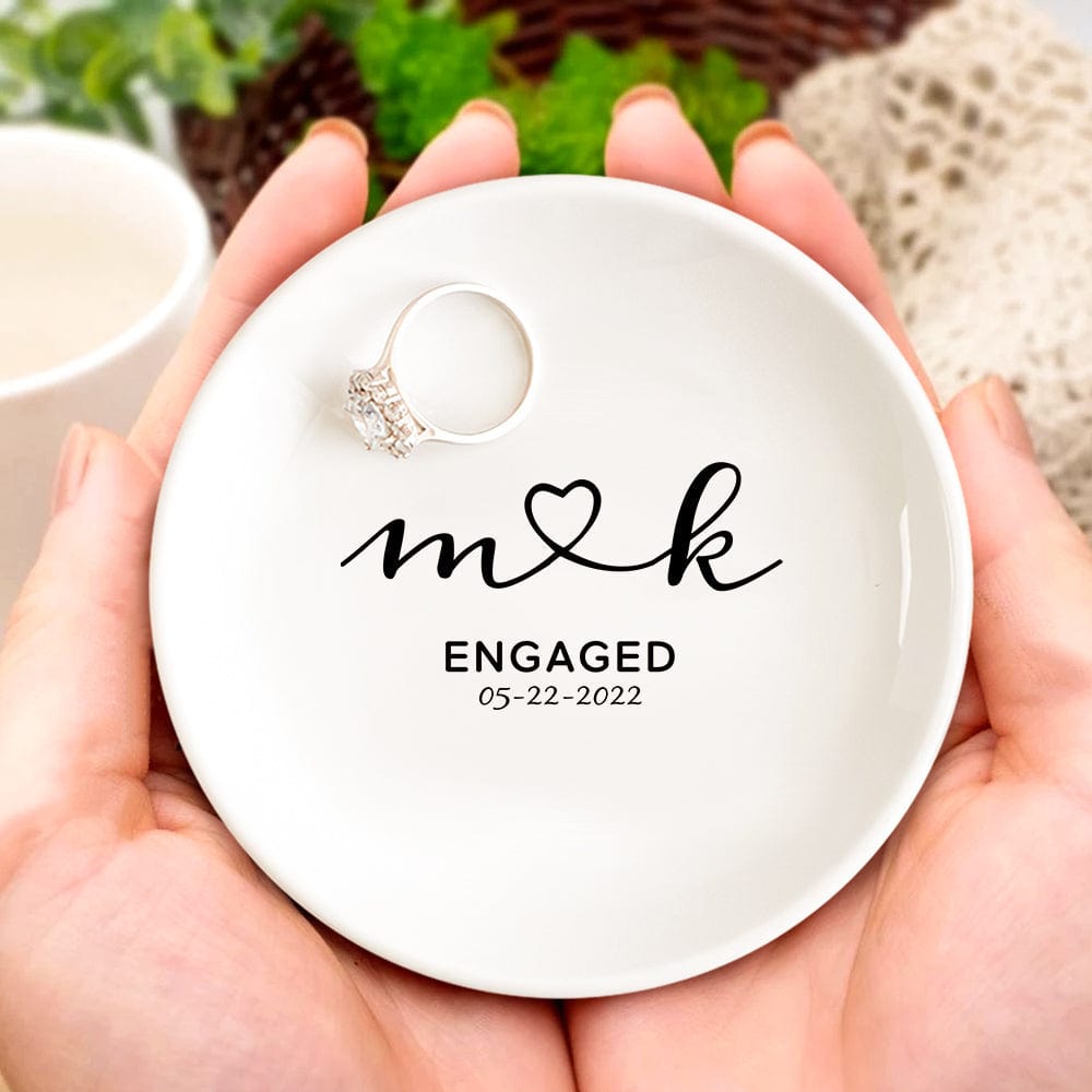 Personalized Engagement Ring Dish Custom Wedding Ring Dish Ceramic Jewelry Dish Ring Holder Personalised Gift - Giftlab