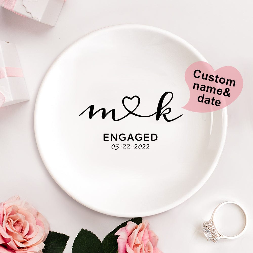 Personalized Engagement Ring Dish Custom Wedding Ring Dish Ceramic Jewelry Dish Ring Holder Personalised Gift - Giftlab