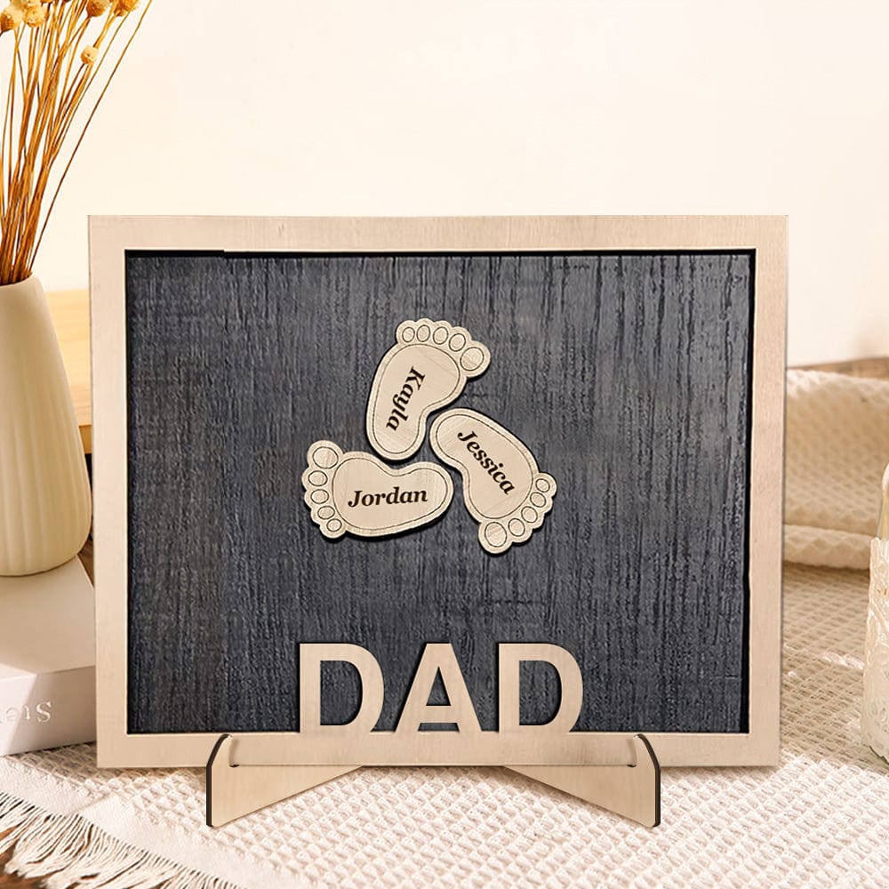 Personalized Footprint Wooden Plaques Decor with Kids Names For Dad Father's Day Gift - Giftlab