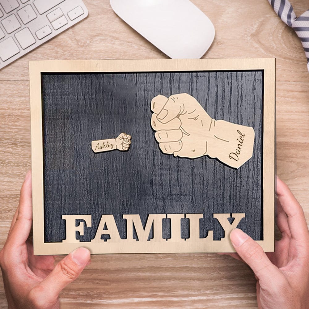 Personalized Fists Wooden Plaques Family Names Desk Plaque Gifts for Dad - Giftlab