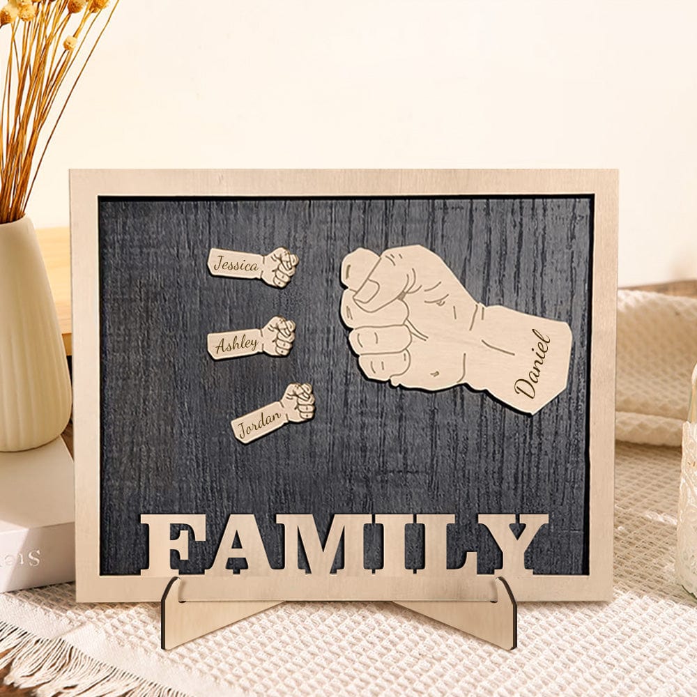Personalized Fists Wooden Plaques Family Names Desk Plaque Gifts for Dad - Giftlab