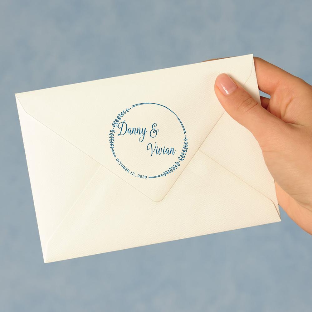 Custom Wedding Stamp Round Self Inking Stamp Wedding Gifts Name Time - Giftlab