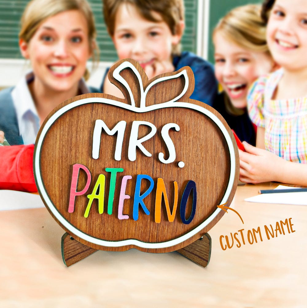 Wooden Name Plaque Custom Name Sign Apple Wooden Sign Gift for Teacher - Giftlab