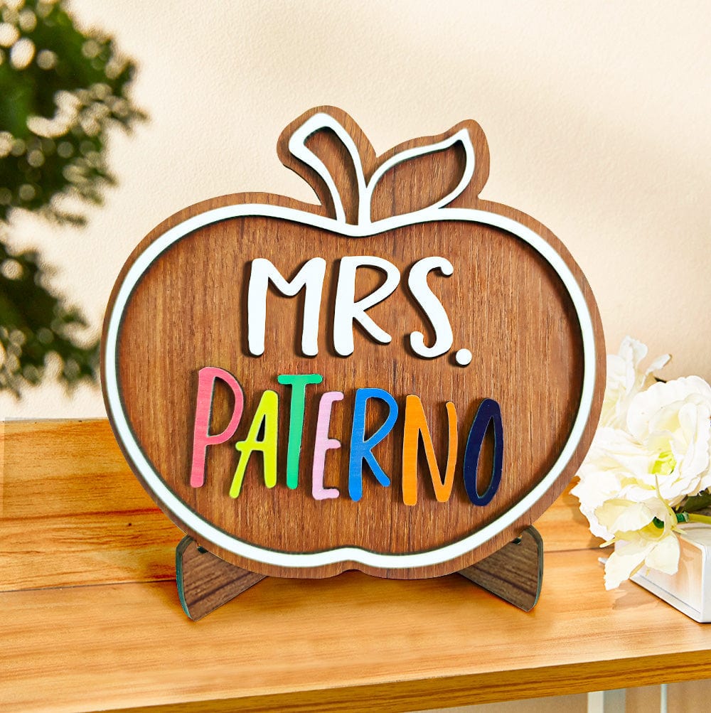 Wooden Name Plaque Custom Name Sign Apple Wooden Sign Gift for Teacher - Giftlab