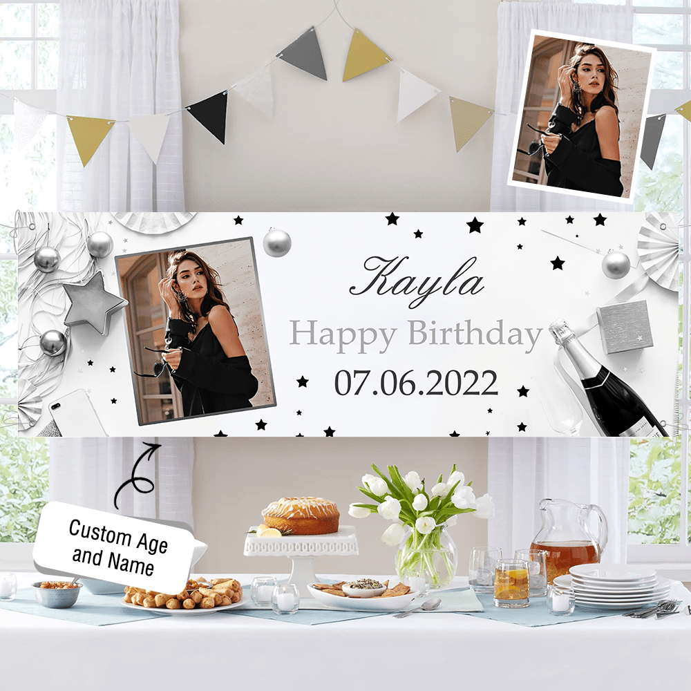 Custom Photo Birthday Banner Personalized Backdrop Decoration Name Birthday Banner for Birthday Party - Giftlab