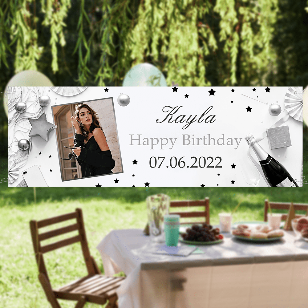 Custom Photo Birthday Banner Personalized Backdrop Decoration Name Birthday Banner for Birthday Party - Giftlab