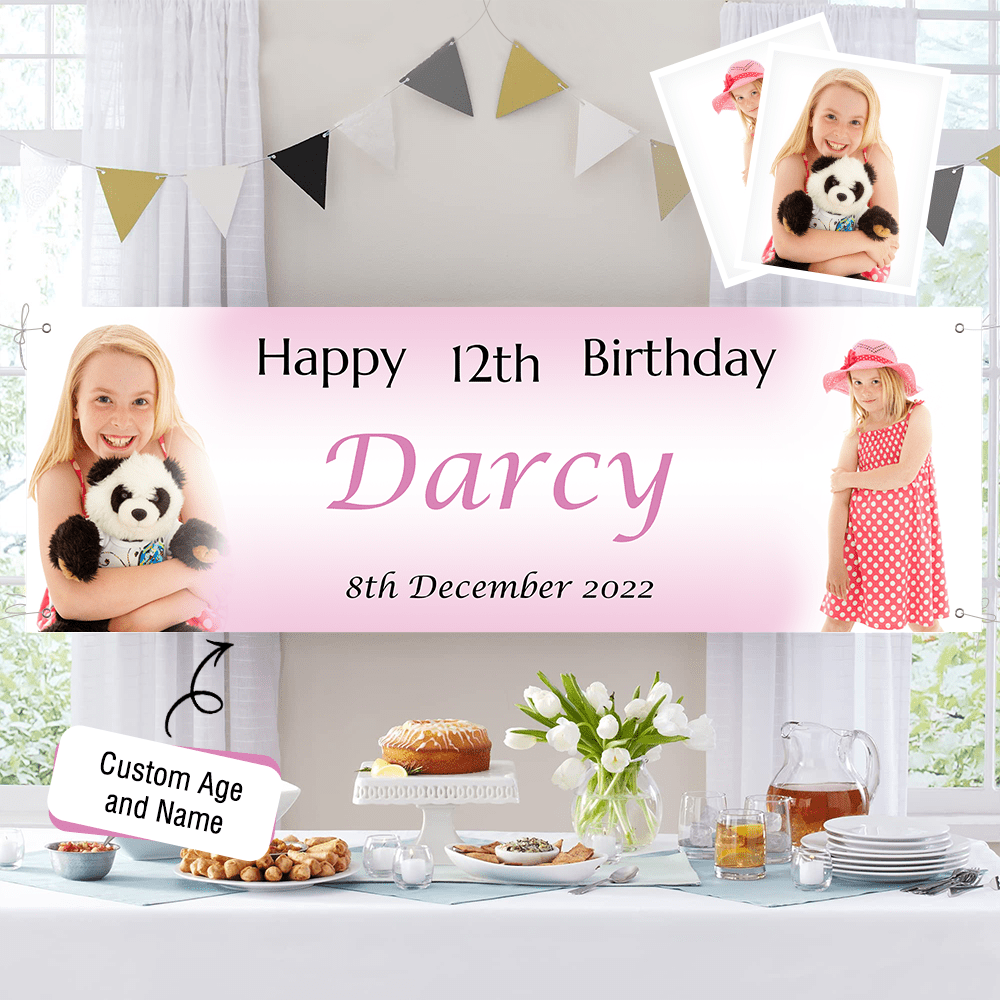 Personalized Photo Birthday Banner Custom Backdrop Decoration Name Birthday Banner for Birthday Party - Giftlab