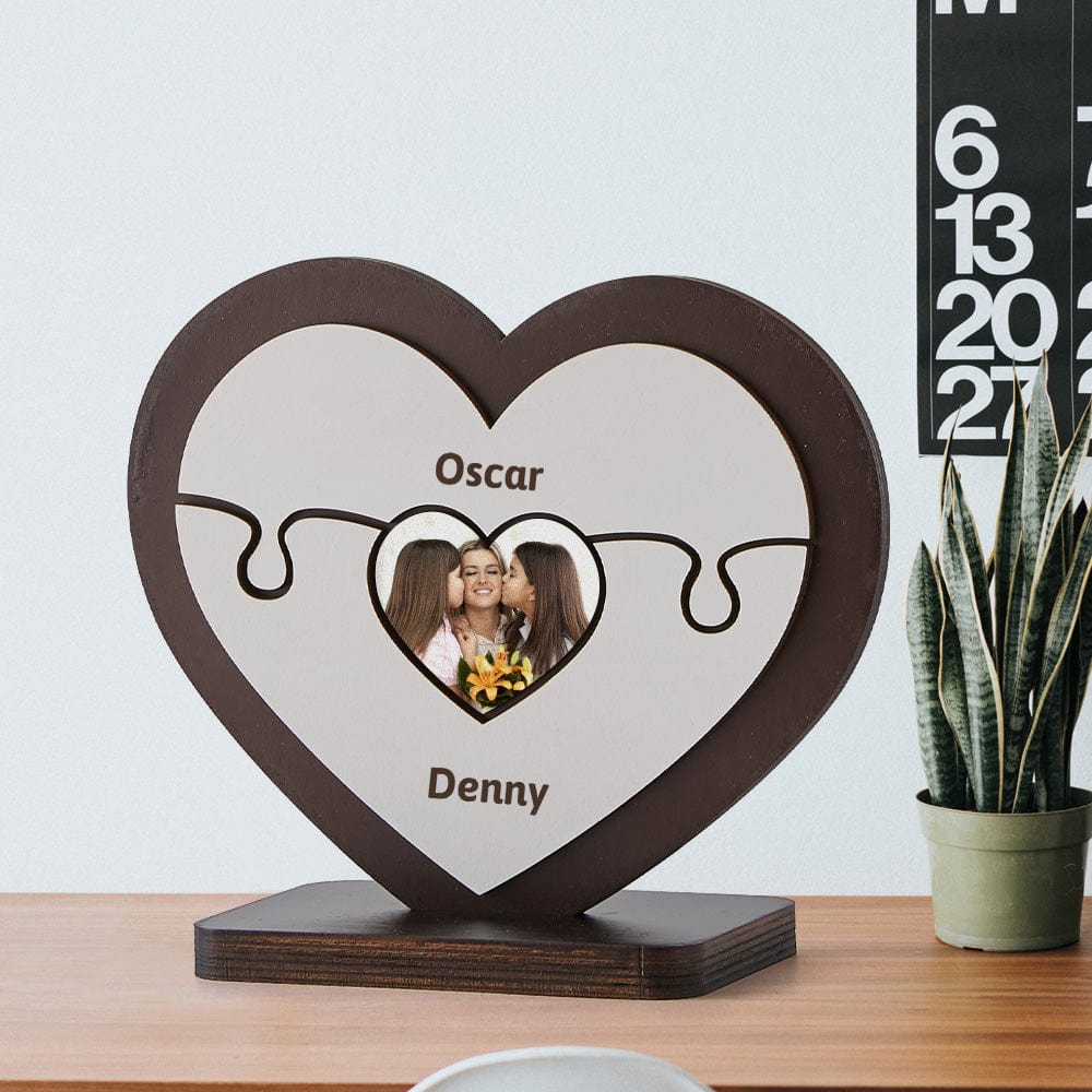 Personalised Name Heart Wooden Puzzle Ornaments Gifts for Mom - Giftlab