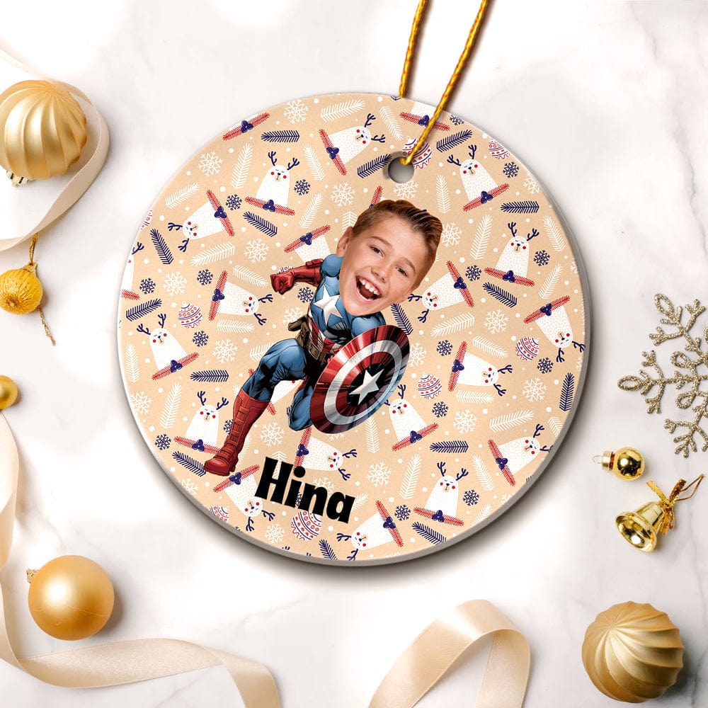 Photo Christmas Ornaments Captain America Style Christmas Gift for Boy - Giftlab