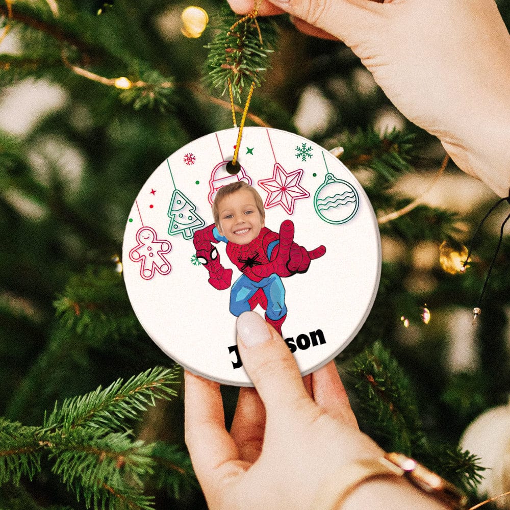Personalized Photo Ornament Spiderman Style Christmas Tree Decoration Gift for Little Boys - Giftlab