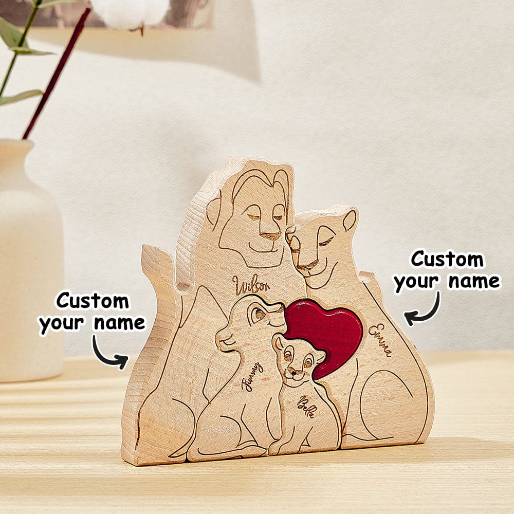 Personalized Wooden Lion Puzzle Custom Lion Family Names Puzzle Home Decor Gifts - Giftlab