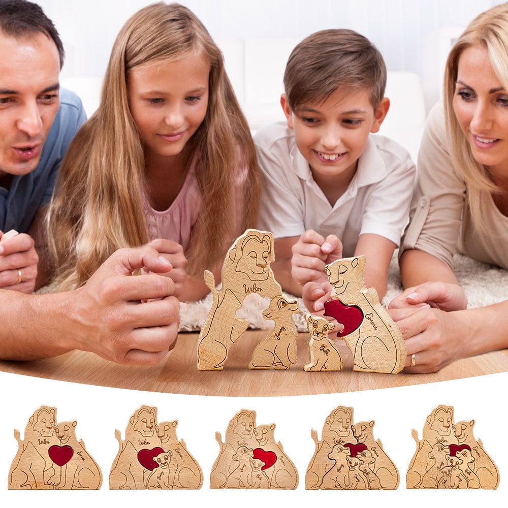 Personalized Wooden Lion Puzzle Custom Lion Family Names Puzzle Home Decor Gifts - Giftlab