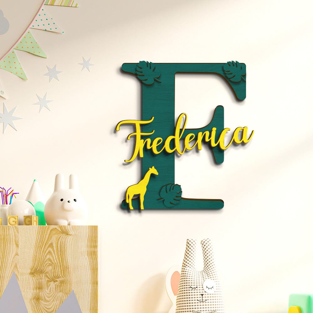 Personalized Jungle Name Sign Wooden Letter Initial Sign Custom Name Plaque Gift for Kids-J - Giftlab