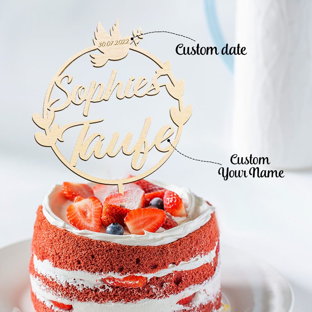 Custom Name Cake Topper Personalized Dove Wooden Couple Cake Decoration - Giftlab